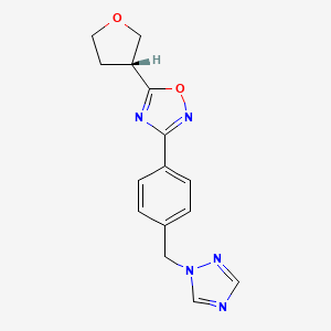 molecular formula C15H15N5O2 B7353368 5-[(3R)-oxolan-3-yl]-3-[4-(1,2,4-triazol-1-ylmethyl)phenyl]-1,2,4-oxadiazole 