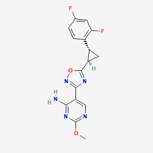 molecular formula C16H13F2N5O2 B7353405 5-[5-[(1R,2R)-2-(2,4-difluorophenyl)cyclopropyl]-1,2,4-oxadiazol-3-yl]-2-methoxypyrimidin-4-amine 