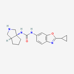 molecular formula C18H22N4O2 B7353471 1-[(3aR,6aS)-2,3,4,5,6,6a-hexahydro-1H-cyclopenta[c]pyrrol-3a-yl]-3-(2-cyclopropyl-1,3-benzoxazol-6-yl)urea 