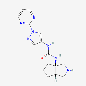 molecular formula C15H19N7O B7353475 1-[(3aR,6aS)-2,3,4,5,6,6a-hexahydro-1H-cyclopenta[c]pyrrol-3a-yl]-3-(1-pyrimidin-2-ylpyrazol-4-yl)urea 