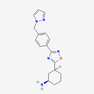 molecular formula C18H21N5O B7353484 (1R,3S)-3-[3-[4-(pyrazol-1-ylmethyl)phenyl]-1,2,4-oxadiazol-5-yl]cyclohexan-1-amine 