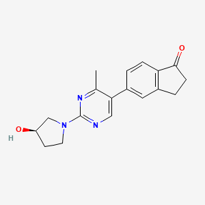 molecular formula C18H19N3O2 B7353578 5-[2-[(3R)-3-hydroxypyrrolidin-1-yl]-4-methylpyrimidin-5-yl]-2,3-dihydroinden-1-one 