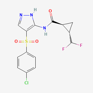 molecular formula C14H12ClF2N3O3S B7353642 (1S,2S)-N-[4-(4-chlorophenyl)sulfonyl-1H-pyrazol-5-yl]-2-(difluoromethyl)cyclopropane-1-carboxamide 