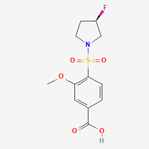 molecular formula C12H14FNO5S B7353693 4-[(3R)-3-fluoropyrrolidin-1-yl]sulfonyl-3-methoxybenzoic acid 