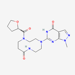 molecular formula C18H25N7O4 B7353708 1-methyl-6-[8-oxo-1-[(2S)-oxolane-2-carbonyl]-1,4,7-triazecan-4-yl]-5H-pyrazolo[3,4-d]pyrimidin-4-one 