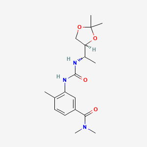 molecular formula C18H27N3O4 B7354236 3-[[(1S)-1-[(4S)-2,2-dimethyl-1,3-dioxolan-4-yl]ethyl]carbamoylamino]-N,N,4-trimethylbenzamide 