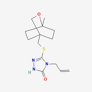 molecular formula C14H21N3O2S B7354328 3-[(1-methyl-2-oxabicyclo[2.2.2]octan-4-yl)methylsulfanyl]-4-prop-2-enyl-1H-1,2,4-triazol-5-one 