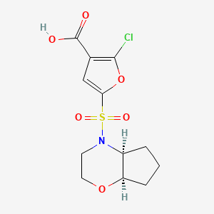 molecular formula C12H14ClNO6S B7354370 5-[[(4aS,7aR)-3,4a,5,6,7,7a-hexahydro-2H-cyclopenta[b][1,4]oxazin-4-yl]sulfonyl]-2-chlorofuran-3-carboxylic acid 