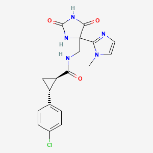 molecular formula C18H18ClN5O3 B7354397 (1R,2R)-2-(4-chlorophenyl)-N-[[4-(1-methylimidazol-2-yl)-2,5-dioxoimidazolidin-4-yl]methyl]cyclopropane-1-carboxamide 