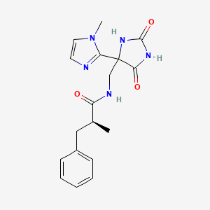 molecular formula C18H21N5O3 B7354398 (2S)-2-methyl-N-[[4-(1-methylimidazol-2-yl)-2,5-dioxoimidazolidin-4-yl]methyl]-3-phenylpropanamide 