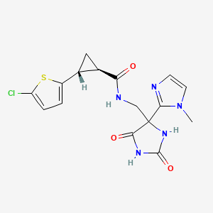 molecular formula C16H16ClN5O3S B7354401 (1R,2R)-2-(5-chlorothiophen-2-yl)-N-[[4-(1-methylimidazol-2-yl)-2,5-dioxoimidazolidin-4-yl]methyl]cyclopropane-1-carboxamide 