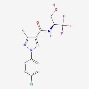 molecular formula C14H13ClF3N3O2 B7354442 1-(4-chlorophenyl)-3-methyl-N-[(2S)-1,1,1-trifluoro-3-hydroxypropan-2-yl]pyrazole-4-carboxamide 