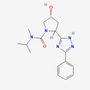 molecular formula C17H23N5O2 B7354518 (2S,4R)-4-hydroxy-N-methyl-2-(3-phenyl-1H-1,2,4-triazol-5-yl)-N-propan-2-ylpyrrolidine-1-carboxamide 