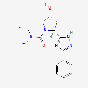 molecular formula C17H23N5O2 B7354526 (2S,4R)-N,N-diethyl-4-hydroxy-2-(3-phenyl-1H-1,2,4-triazol-5-yl)pyrrolidine-1-carboxamide 