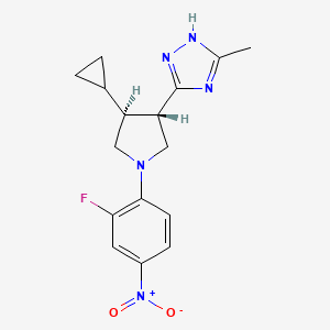 molecular formula C16H18FN5O2 B7354581 3-[(3S,4S)-4-cyclopropyl-1-(2-fluoro-4-nitrophenyl)pyrrolidin-3-yl]-5-methyl-1H-1,2,4-triazole 