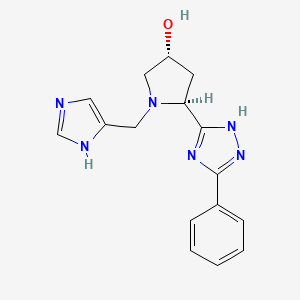 molecular formula C16H18N6O B7354634 (3R,5S)-1-(1H-imidazol-5-ylmethyl)-5-(3-phenyl-1H-1,2,4-triazol-5-yl)pyrrolidin-3-ol 