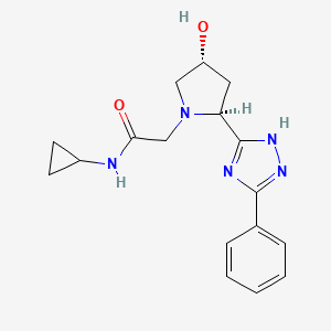 molecular formula C17H21N5O2 B7354686 N-cyclopropyl-2-[(2S,4R)-4-hydroxy-2-(3-phenyl-1H-1,2,4-triazol-5-yl)pyrrolidin-1-yl]acetamide 