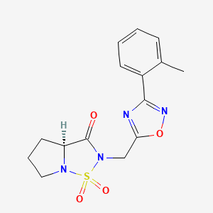 molecular formula C15H16N4O4S B7354704 (3aS)-2-[[3-(2-methylphenyl)-1,2,4-oxadiazol-5-yl]methyl]-1,1-dioxo-3a,4,5,6-tetrahydropyrrolo[1,2-b][1,2,5]thiadiazol-3-one 