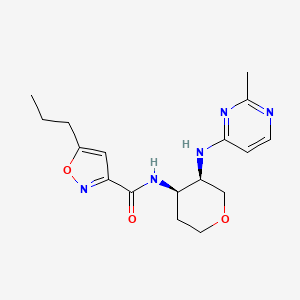 molecular formula C17H23N5O3 B7354800 N-[(3R,4R)-3-[(2-methylpyrimidin-4-yl)amino]oxan-4-yl]-5-propyl-1,2-oxazole-3-carboxamide 