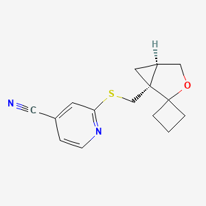 molecular formula C15H16N2OS B7354995 2-[[(1R,5R)-spiro[3-oxabicyclo[3.1.0]hexane-2,1'-cyclobutane]-1-yl]methylsulfanyl]pyridine-4-carbonitrile 