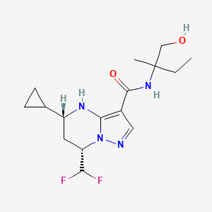 molecular formula C16H24F2N4O2 B7355015 (5R,7S)-5-cyclopropyl-7-(difluoromethyl)-N-(1-hydroxy-2-methylbutan-2-yl)-4,5,6,7-tetrahydropyrazolo[1,5-a]pyrimidine-3-carboxamide 