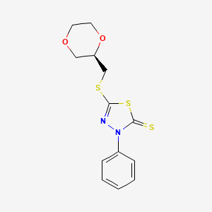 molecular formula C13H14N2O2S3 B7355322 5-[[(2R)-1,4-dioxan-2-yl]methylsulfanyl]-3-phenyl-1,3,4-thiadiazole-2-thione 