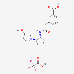 molecular formula C21H27F3N2O6 B7355333 3-[2-[[(1S,2R)-2-(3-methoxypyrrolidin-1-yl)cyclopentyl]amino]-2-oxoethyl]benzoic acid;2,2,2-trifluoroacetic acid 