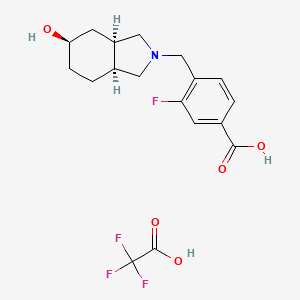 molecular formula C18H21F4NO5 B7355340 4-[[(3aR,5R,7aS)-5-hydroxy-1,3,3a,4,5,6,7,7a-octahydroisoindol-2-yl]methyl]-3-fluorobenzoic acid;2,2,2-trifluoroacetic acid 