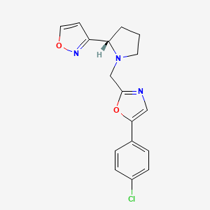 molecular formula C17H16ClN3O2 B7355695 5-(4-chlorophenyl)-2-[[(2S)-2-(1,2-oxazol-3-yl)pyrrolidin-1-yl]methyl]-1,3-oxazole 