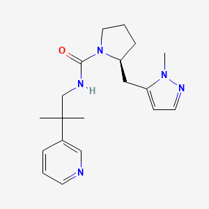 molecular formula C19H27N5O B7355750 (2S)-2-[(2-methylpyrazol-3-yl)methyl]-N-(2-methyl-2-pyridin-3-ylpropyl)pyrrolidine-1-carboxamide 