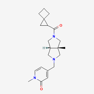 molecular formula C21H29N3O2 B7355840 4-[[(3aS,6aR)-3a-methyl-5-(spiro[2.3]hexane-2-carbonyl)-3,4,6,6a-tetrahydro-1H-pyrrolo[3,4-c]pyrrol-2-yl]methyl]-1-methylpyridin-2-one 