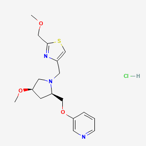 molecular formula C17H24ClN3O3S B7355942 2-(methoxymethyl)-4-[[(2R,4R)-4-methoxy-2-(pyridin-3-yloxymethyl)pyrrolidin-1-yl]methyl]-1,3-thiazole;hydrochloride 