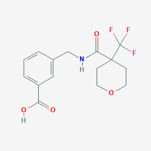 molecular formula C15H16F3NO4 B7356072 3-[[[4-(Trifluoromethyl)oxane-4-carbonyl]amino]methyl]benzoic acid 