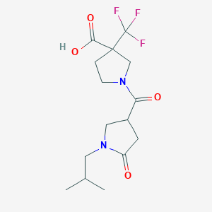 molecular formula C15H21F3N2O4 B7356075 1-[1-(2-Methylpropyl)-5-oxopyrrolidine-3-carbonyl]-3-(trifluoromethyl)pyrrolidine-3-carboxylic acid 