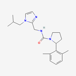 molecular formula C21H30N4O B7356076 2-(2,6-dimethylphenyl)-N-[[1-(2-methylpropyl)imidazol-2-yl]methyl]pyrrolidine-1-carboxamide 