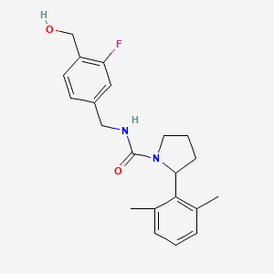 molecular formula C21H25FN2O2 B7356111 2-(2,6-dimethylphenyl)-N-[[3-fluoro-4-(hydroxymethyl)phenyl]methyl]pyrrolidine-1-carboxamide 