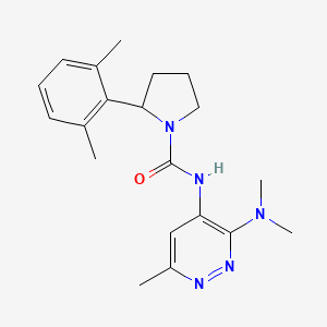 molecular formula C20H27N5O B7356117 N-[3-(dimethylamino)-6-methylpyridazin-4-yl]-2-(2,6-dimethylphenyl)pyrrolidine-1-carboxamide 