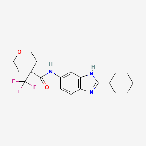 molecular formula C20H24F3N3O2 B7356130 N-(2-cyclohexyl-3H-benzimidazol-5-yl)-4-(trifluoromethyl)oxane-4-carboxamide 