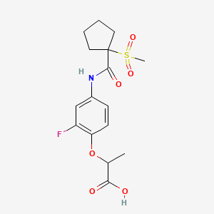 molecular formula C16H20FNO6S B7356159 2-[2-Fluoro-4-[(1-methylsulfonylcyclopentanecarbonyl)amino]phenoxy]propanoic acid 