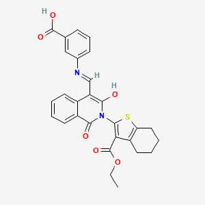 molecular formula C28H24N2O6S B7356176 3-[[2-(3-Ethoxycarbonyl-4,5,6,7-tetrahydro-1-benzothiophen-2-yl)-3-hydroxy-1-oxoisoquinolin-4-yl]methylideneamino]benzoic acid 