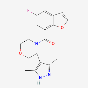 molecular formula C18H18FN3O3 B7356186 [3-(3,5-dimethyl-1H-pyrazol-4-yl)morpholin-4-yl]-(5-fluoro-1-benzofuran-7-yl)methanone 