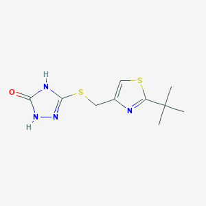 molecular formula C10H14N4OS2 B7356332 3-[(2-Tert-butyl-1,3-thiazol-4-yl)methylsulfanyl]-1,4-dihydro-1,2,4-triazol-5-one 