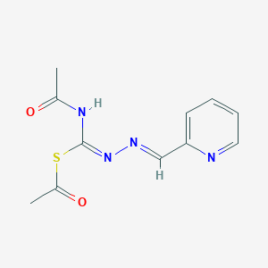 molecular formula C11H12N4O2S B7356538 S-[(E)-N-acetyl-N'-[(E)-pyridin-2-ylmethylideneamino]carbamimidoyl] ethanethioate 