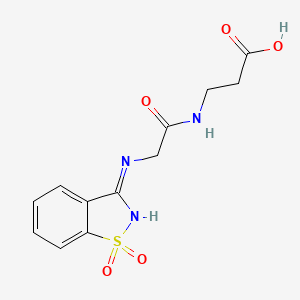 molecular formula C12H13N3O5S B7356540 3-[[2-[(1,1-Dioxo-1,2-benzothiazol-3-ylidene)amino]acetyl]amino]propanoic acid 