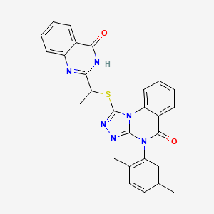 molecular formula C27H22N6O2S B7356563 4-(2,5-dimethylphenyl)-1-[1-(4-oxo-3H-quinazolin-2-yl)ethylsulfanyl]-[1,2,4]triazolo[4,3-a]quinazolin-5-one 