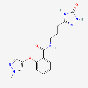 molecular formula C16H18N6O3 B7356659 2-(1-methylpyrazol-4-yl)oxy-N-[3-(5-oxo-1,4-dihydro-1,2,4-triazol-3-yl)propyl]benzamide 