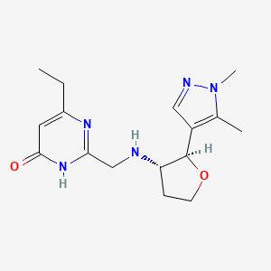 molecular formula C16H23N5O2 B7356944 2-[[[(2R,3S)-2-(1,5-dimethylpyrazol-4-yl)oxolan-3-yl]amino]methyl]-4-ethyl-1H-pyrimidin-6-one 