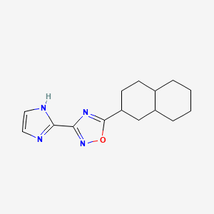 molecular formula C15H20N4O B7357015 5-(1,2,3,4,4a,5,6,7,8,8a-decahydronaphthalen-2-yl)-3-(1H-imidazol-2-yl)-1,2,4-oxadiazole 