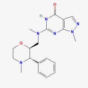 molecular formula C19H24N6O2 B7357030 1-methyl-6-[methyl-[[(2S,3S)-4-methyl-3-phenylmorpholin-2-yl]methyl]amino]-5H-pyrazolo[3,4-d]pyrimidin-4-one 