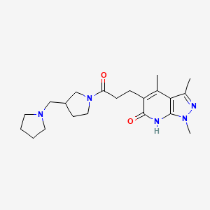 molecular formula C21H31N5O2 B7357082 1,3,4-trimethyl-5-[3-oxo-3-[3-(pyrrolidin-1-ylmethyl)pyrrolidin-1-yl]propyl]-7H-pyrazolo[3,4-b]pyridin-6-one 